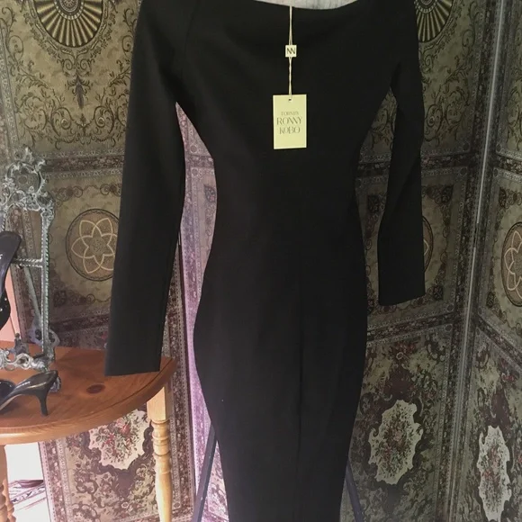 RONNY KOBO Torn black off shoulder Gola dress pointe calf length Large RONNY KOBO Torn black off shoulder Gola dress pointe calf length Large